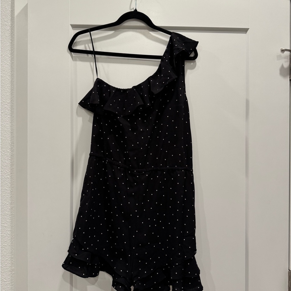 NWT Anthropologie after market Black Polka Dot Ruffle Romper shorts - Picture 4 of 5